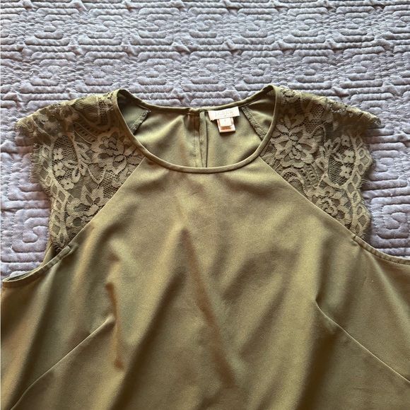 J. Crew Olive Green Lace Sleeve Blouse - Picture 2 of 4
